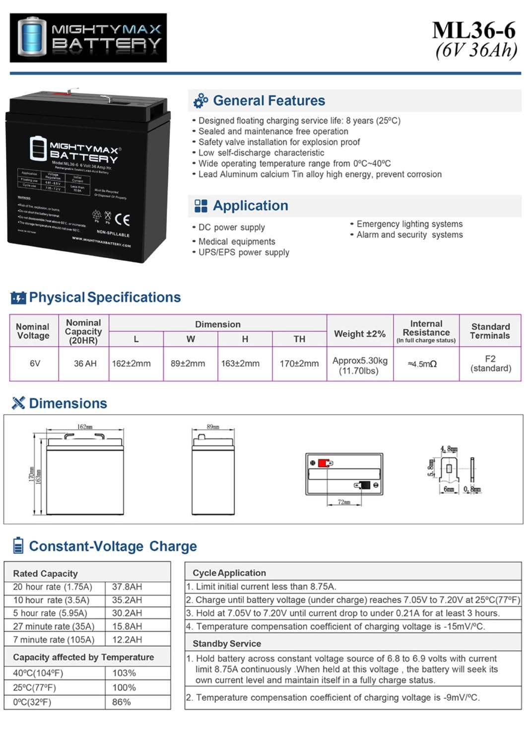 6V 36Ah AGM F2 Terminal Battery S72247