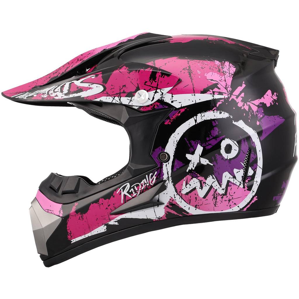 Adjustable Sun Visor Adult ATV Dirt Bike Helmet with Goggles Gloves & Mask J5616