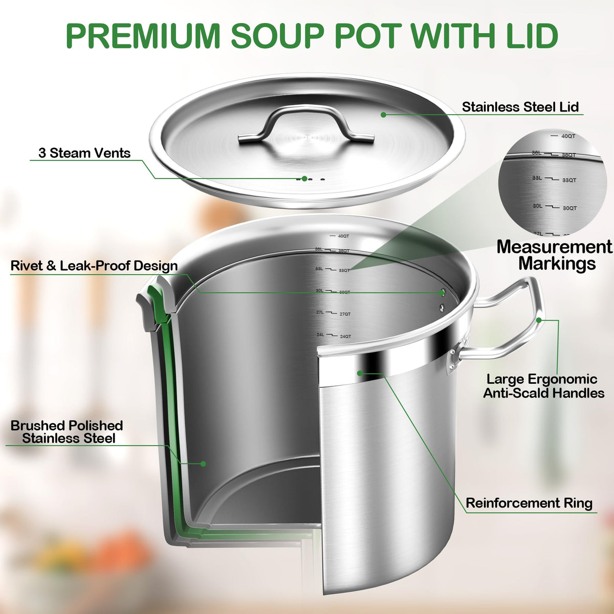 40 Quart Stainless Steel Stockpot with Lid G982877