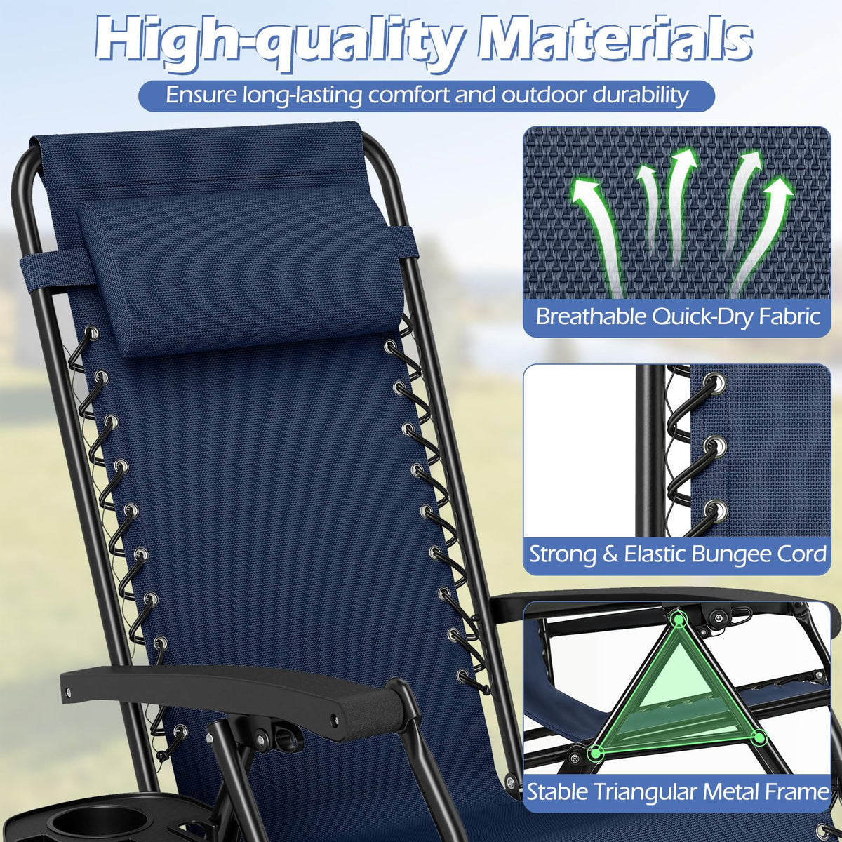 Zero Gravity Chairs Set of 2 Portable Folding Lounger with Pillow Cup Holder X2884