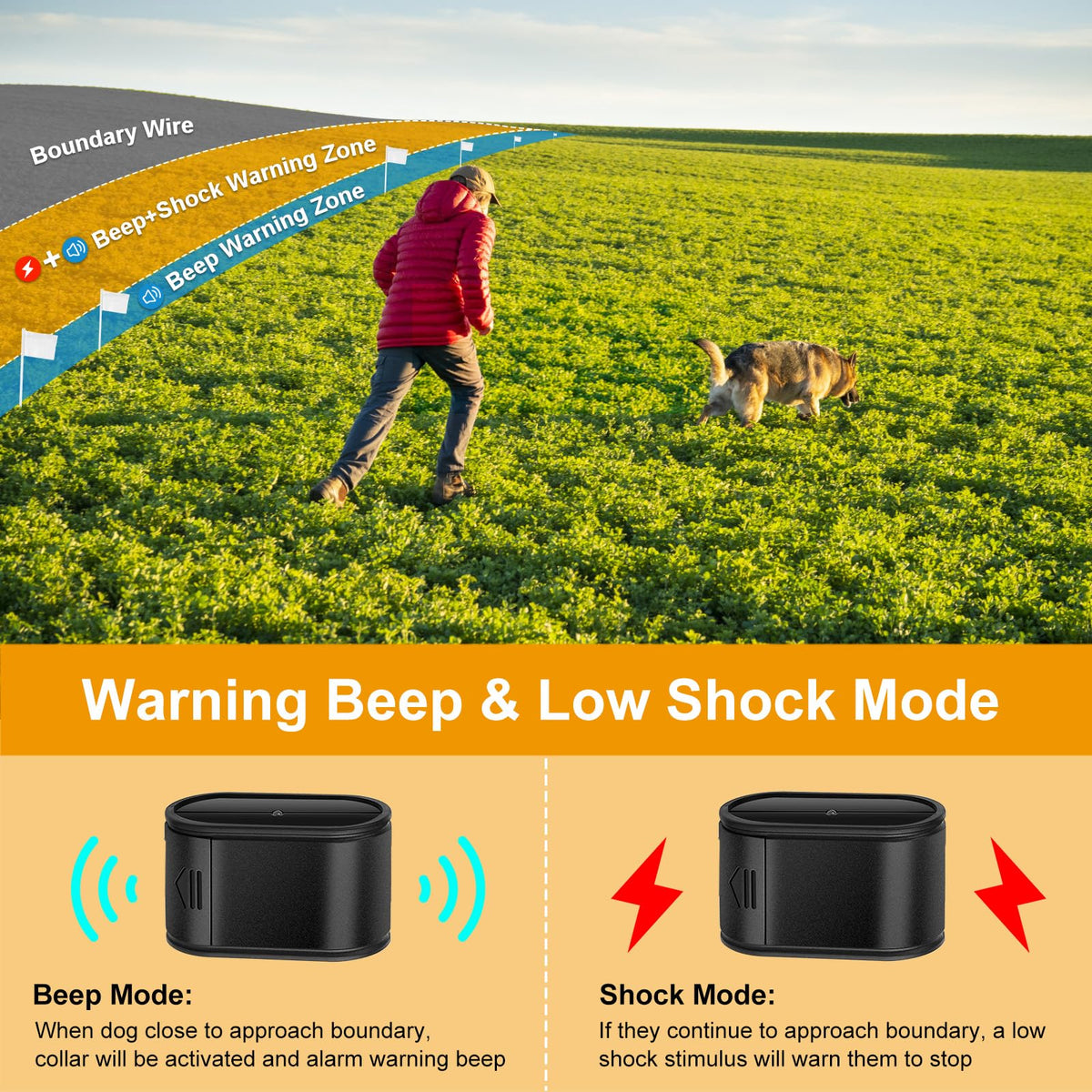 Electric Dog Fence System for 2 Dogs with 2 Waterproof Receiver Collars B826