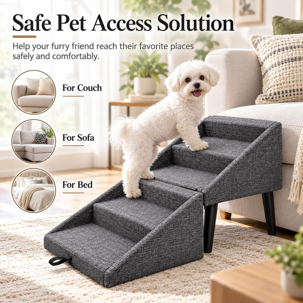 Foldable Dog Stairs Ottoman 2 in 1 Pet Steps with Storage D4013