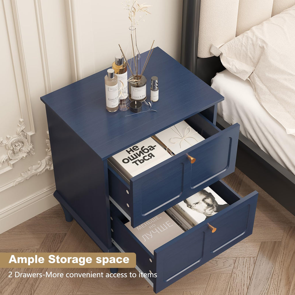Blue Wood Nightstands Set of 2 with 2 Drawers R914