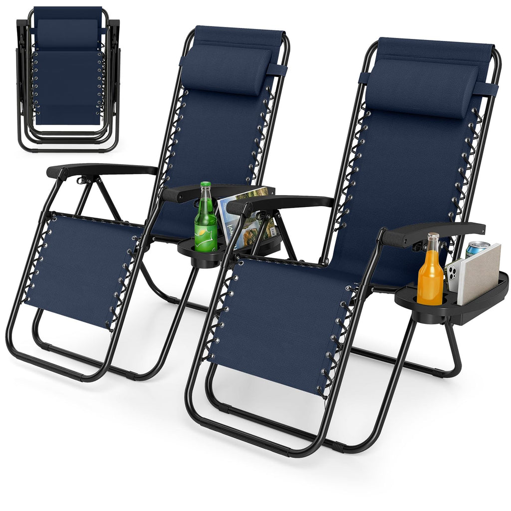 Zero Gravity Chairs Set of 2 Portable Folding Lounger with Pillow Cup Holder X2884