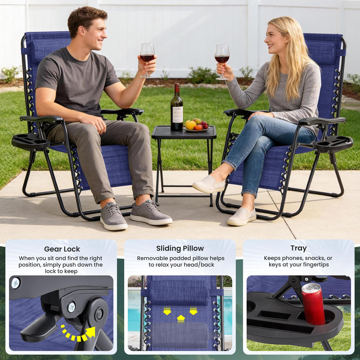 2 Pack Blue 7-Position Adjustable Zero Gravity Chairs X155