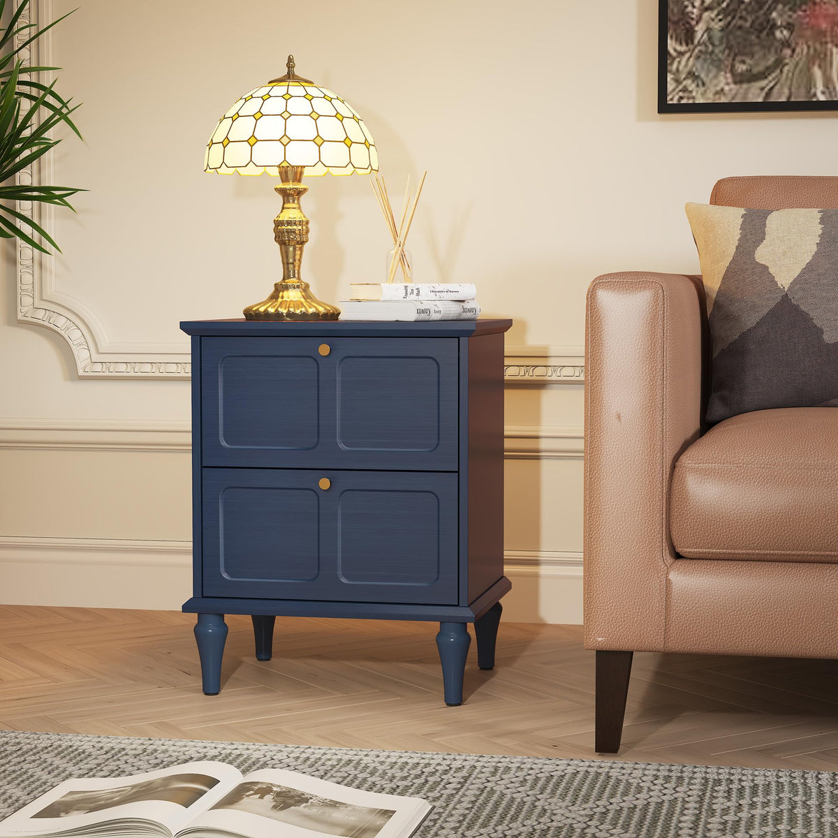 Blue Wood Nightstands Set of 2 with 2 Drawers R914