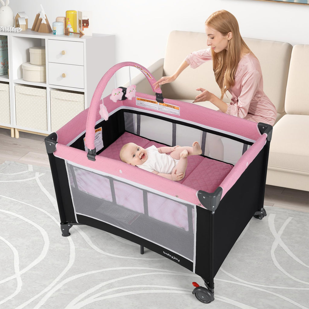 3 in 1 Pink Pack and Play Baby Crib Bassinet X680