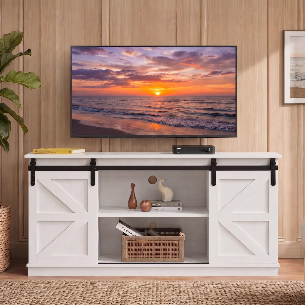 White 58'' TV Stand with Sliding Barn Doors Y556537