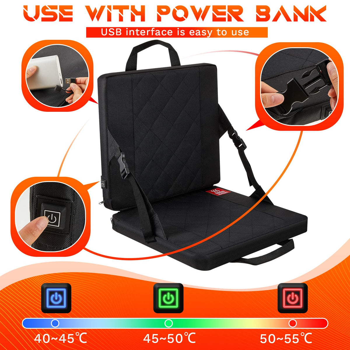 2 Pcs Portable Heated Seat Cushion 3 Level Adjustable Foldable M814233