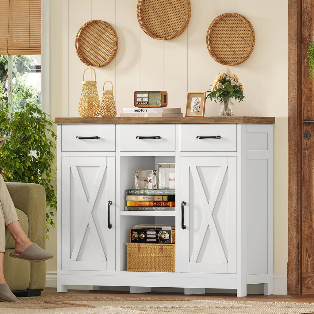 White Storage Cabinet with 3 Drawers and 2 Doors N93069