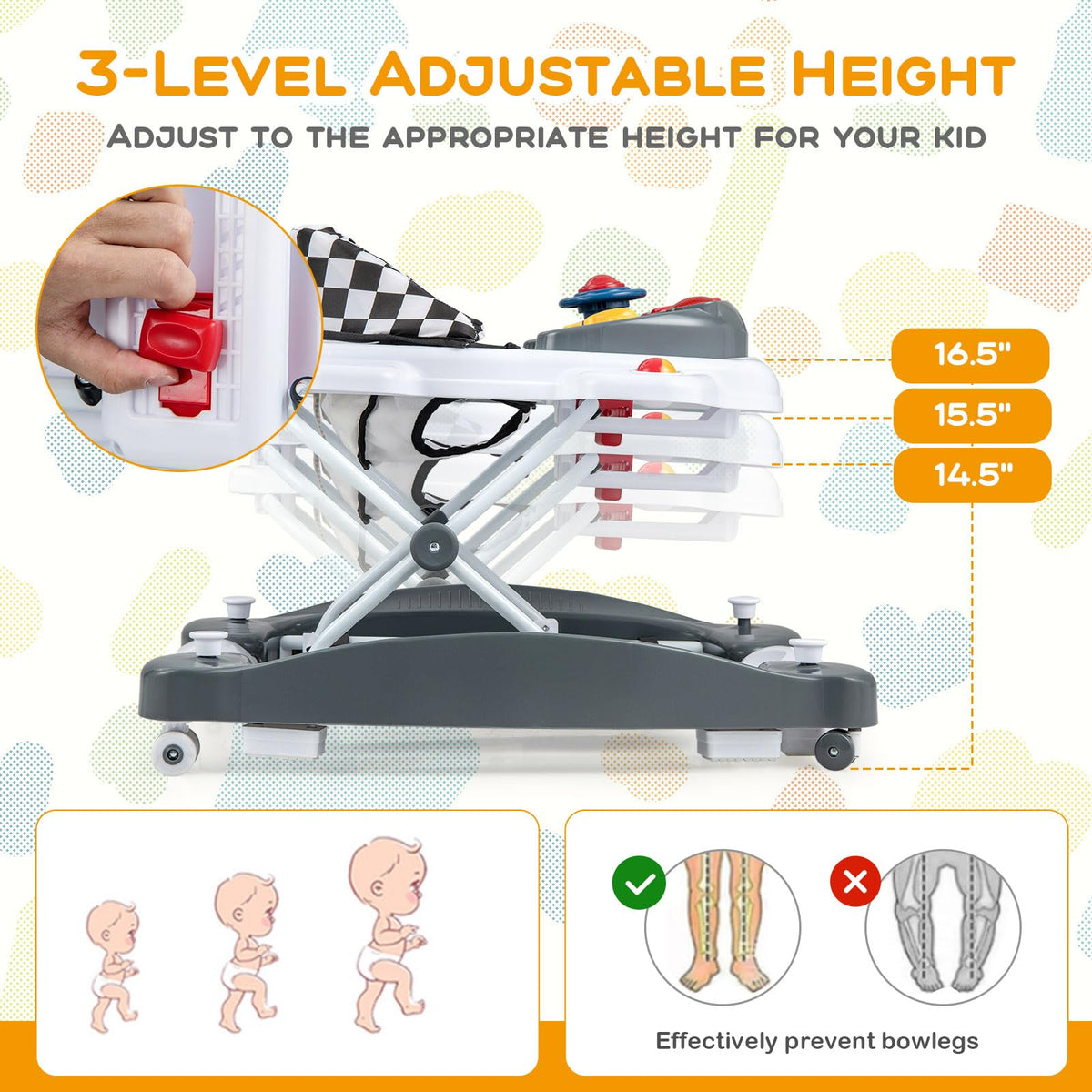 Foldable Adjustable Baby Walker with Wheels K3136