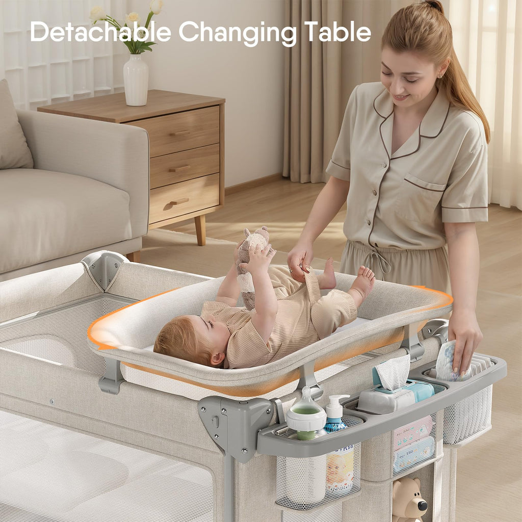Baby Bassinet, Pack and Play, Bedside Crib Sleeper, Diaper Changer P56953