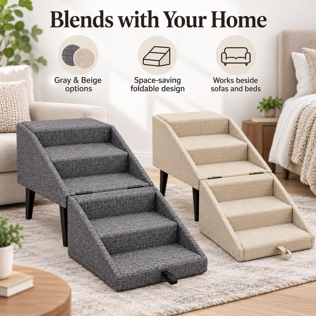 Foldable Dog Stairs Ottoman 2 in 1 Pet Steps with Storage D4013