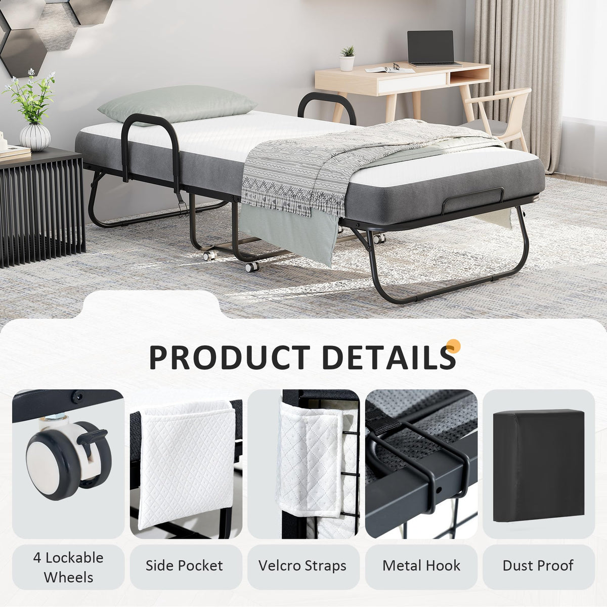 Twin Size Folding Bed with Memory Foam Mattress B805