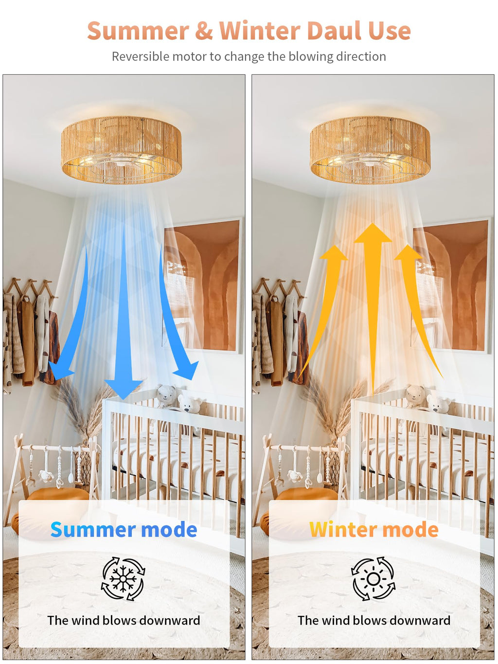 20" Rattan Ceiling Fan with Lights T456