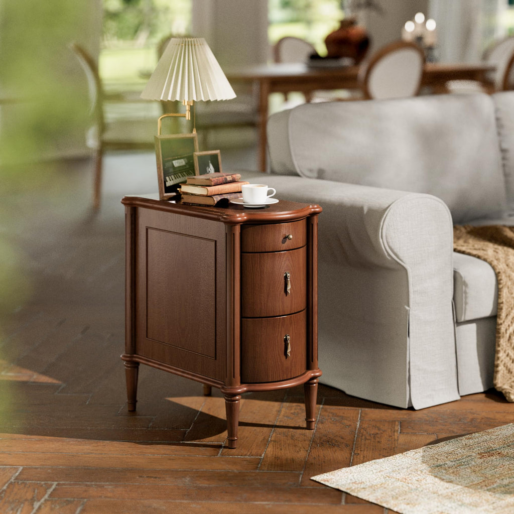 Brown Set of 2 Nightstand with Charging Station and 3 Drawers Q6215