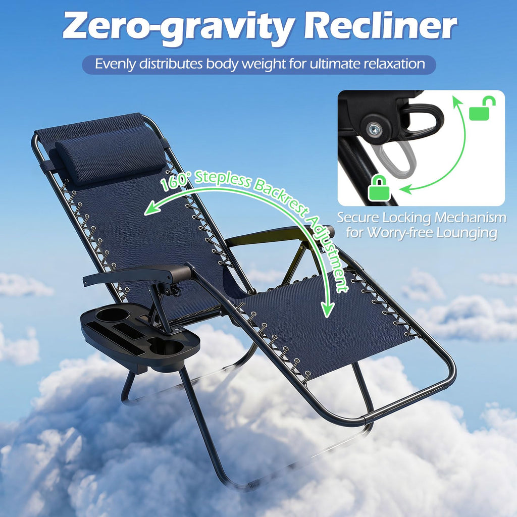 Zero Gravity Chairs Set of 2 Portable Folding Lounger with Pillow Cup Holder X2884