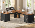69" L Shaped Desk with Drawers and Storage Cabinet H685319