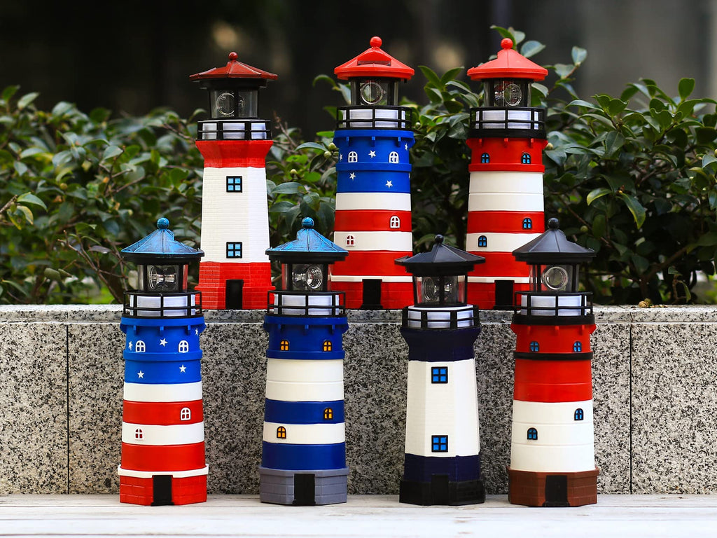 Solar Powered Lighthouse Decor with Rotating Beacon Y392