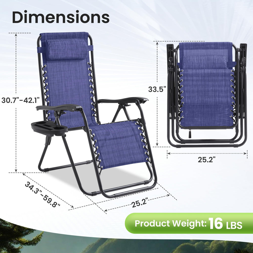 2 Pack Blue 7-Position Adjustable Zero Gravity Chairs X155
