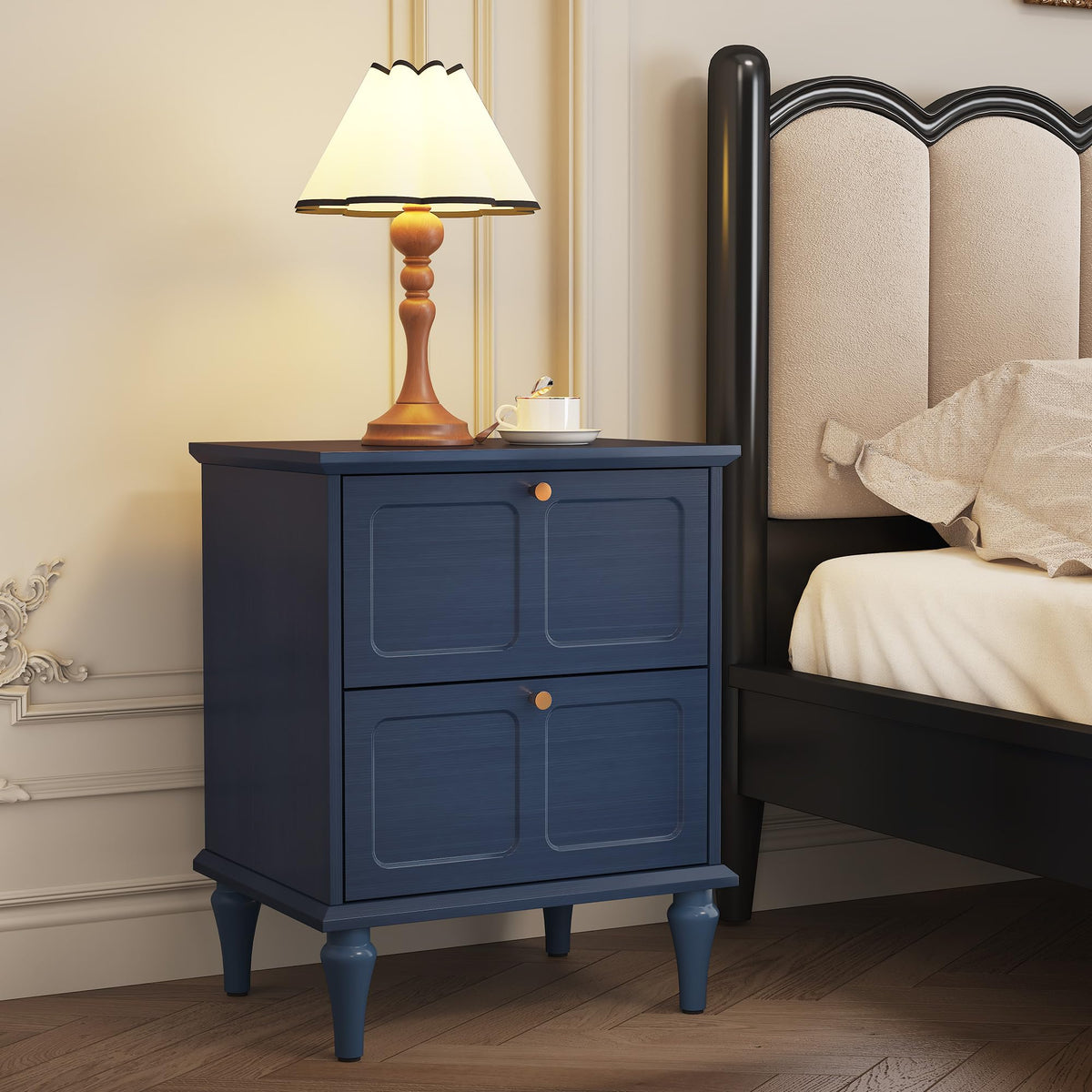 Blue Wood Nightstands Set of 2 with 2 Drawers R914