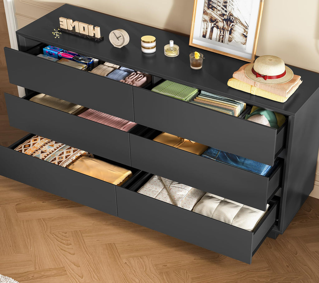 Black 6 Drawer Wood Dresser D35494