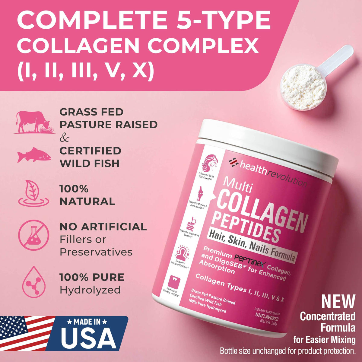 Hydrolyzed Multi Collagen Peptides Powder Types I, II, III, V, X Unflavored F99011