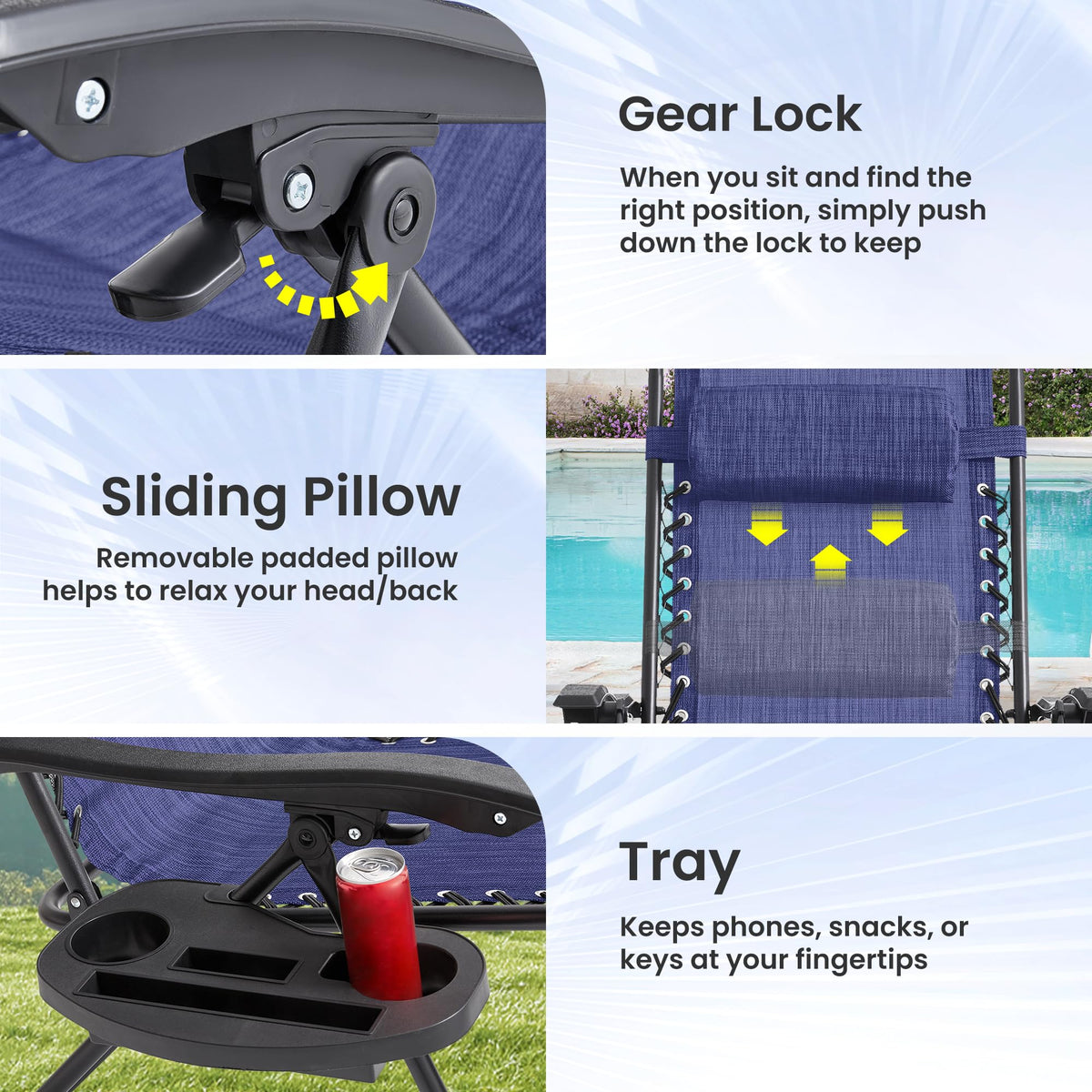 2 Pack Blue 7-Position Adjustable Zero Gravity Chairs X155