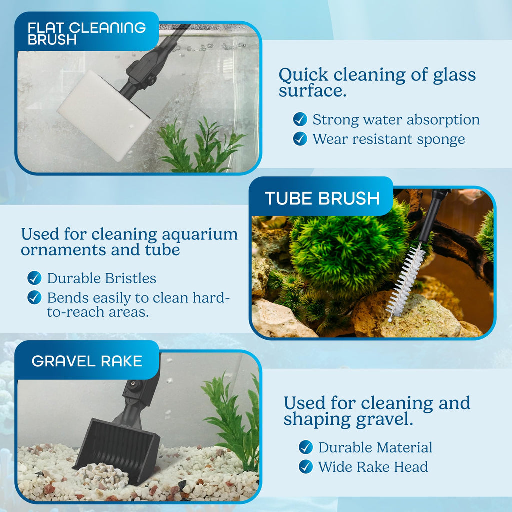 7 in 1 Aquarium Cleaning Kit with Algae Scraper, Fish Net, Gravel Rake & Brush O141688