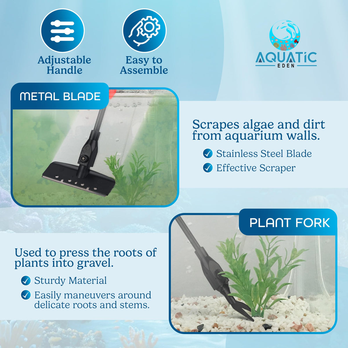 7 in 1 Aquarium Cleaning Kit with Algae Scraper, Fish Net, Gravel Rake & Brush O141688