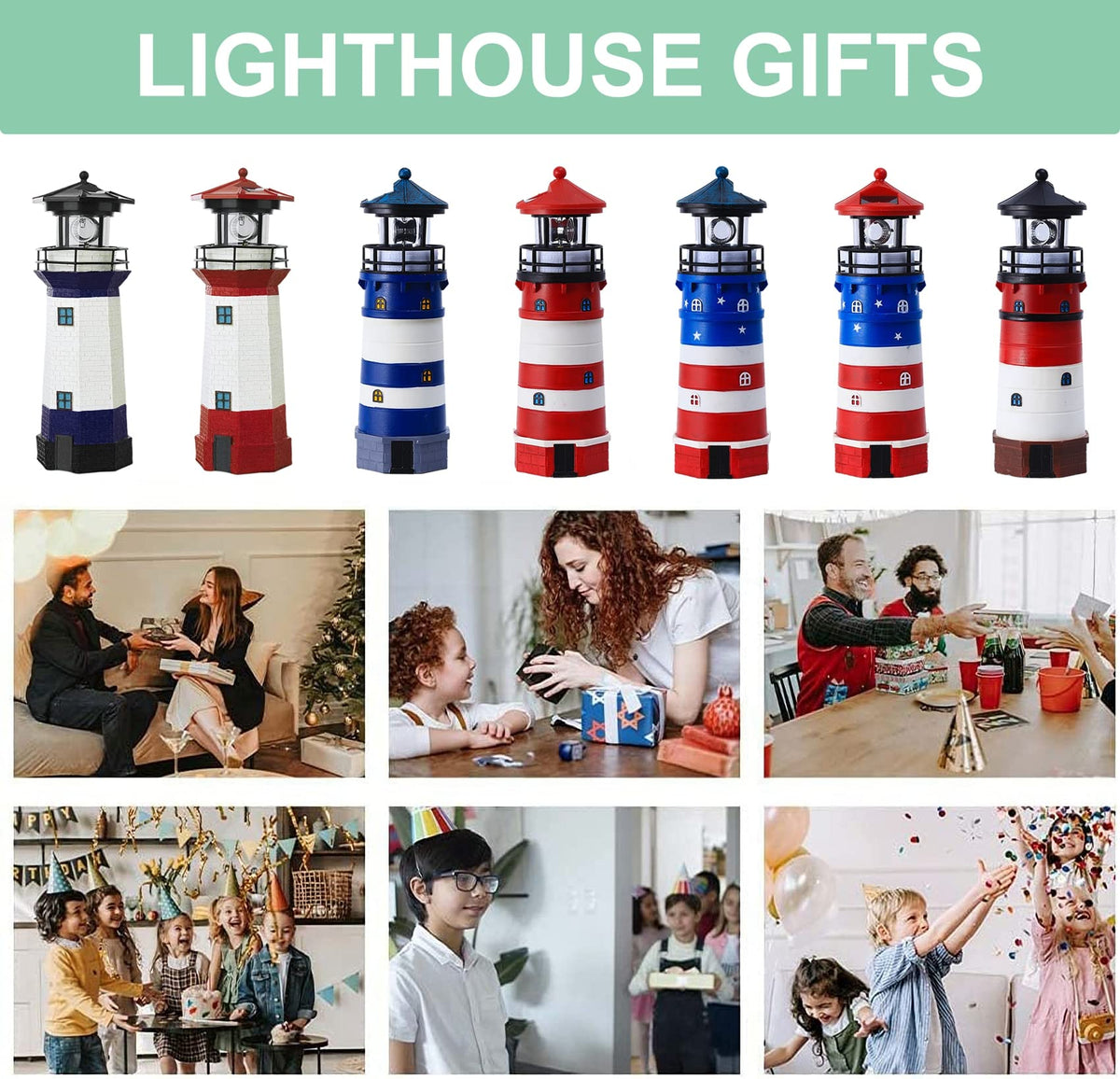 Solar Powered Lighthouse Decor with Rotating Beacon Y392