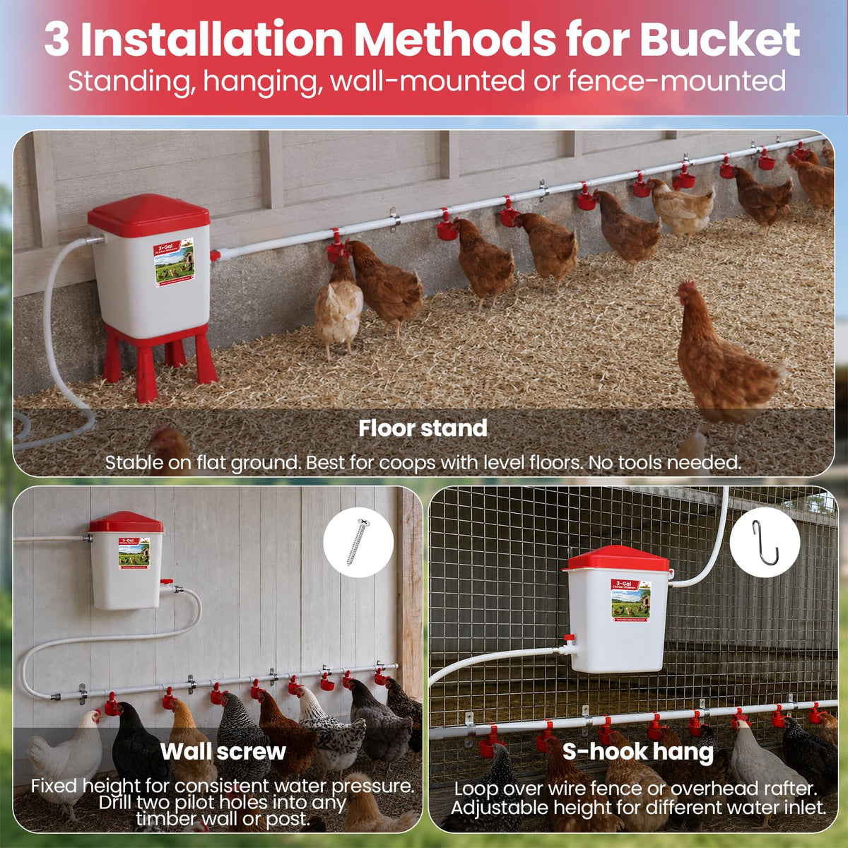 Automatic Chicken Waterer System with 8 Drinking Cups A83414