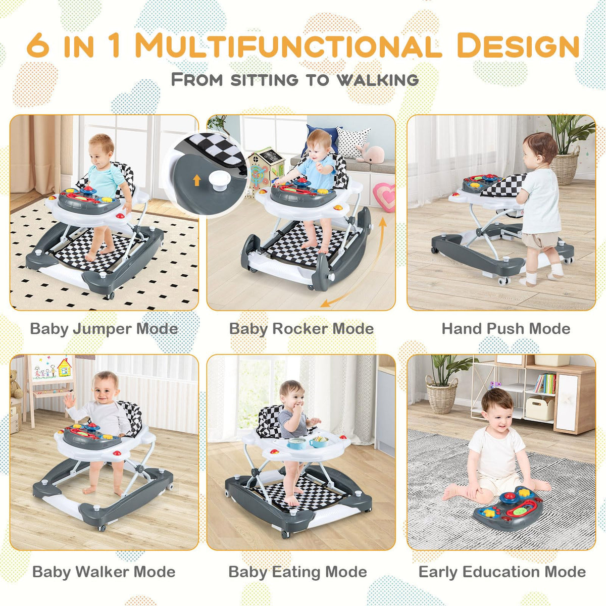 Foldable Adjustable Baby Walker with Wheels K3136