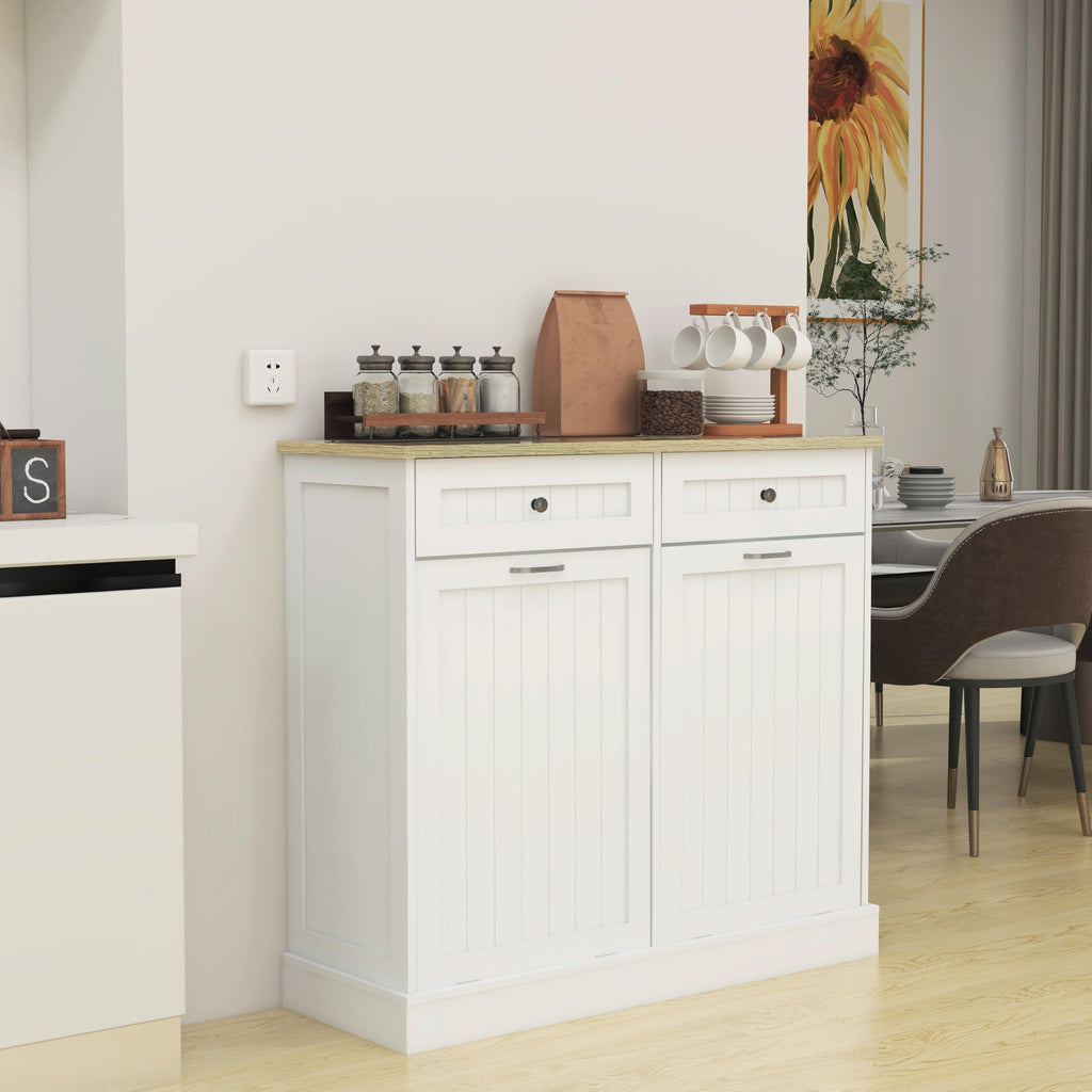 White 2x10 Gallon Solid Wood Trash Cabinet M6349