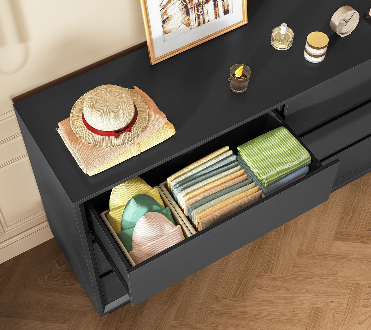 Black 6 Drawer Wood Dresser D35494