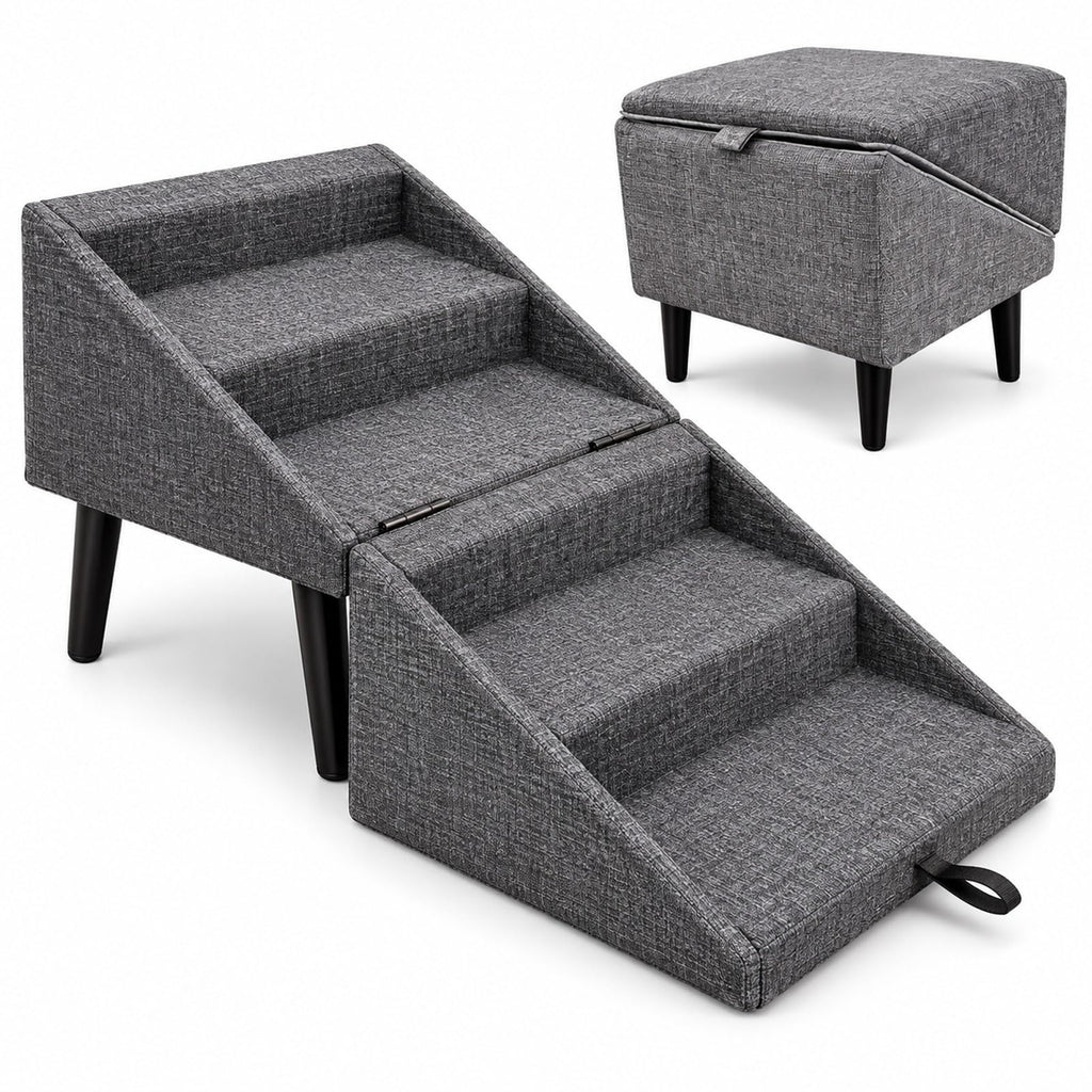 Foldable Dog Stairs Ottoman 2 in 1 Pet Steps with Storage D4013