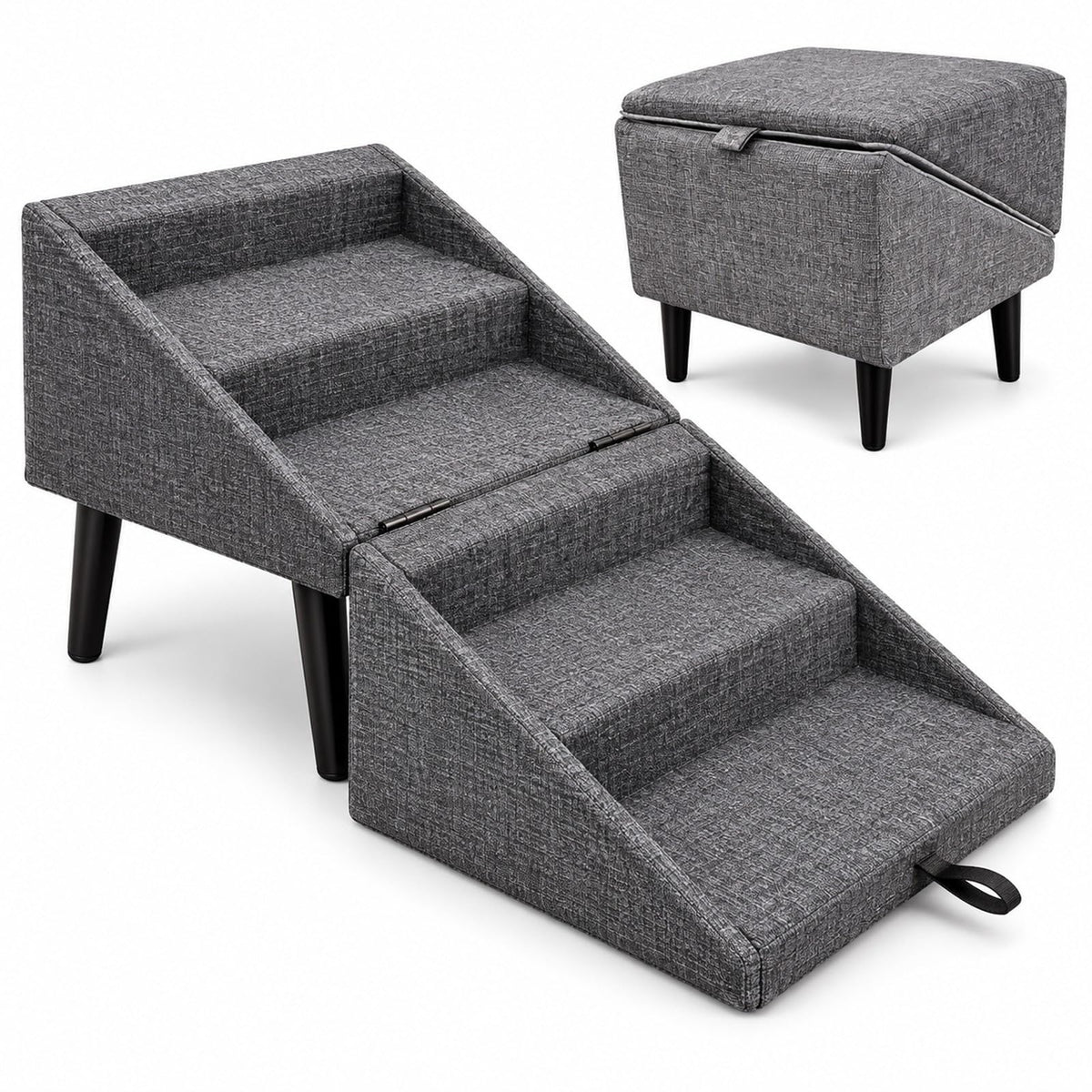 Foldable Dog Stairs Ottoman 2 in 1 Pet Steps with Storage D4013
