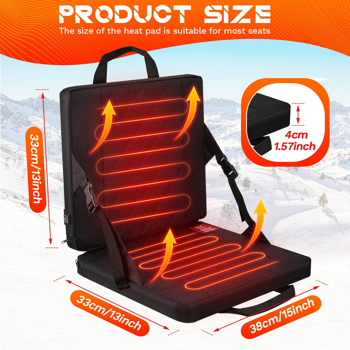 2 Pcs Portable Heated Seat Cushion 3 Level Adjustable Foldable M814233