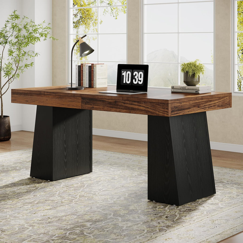 55" Wooden Office Desk with Double Pedestal K14313