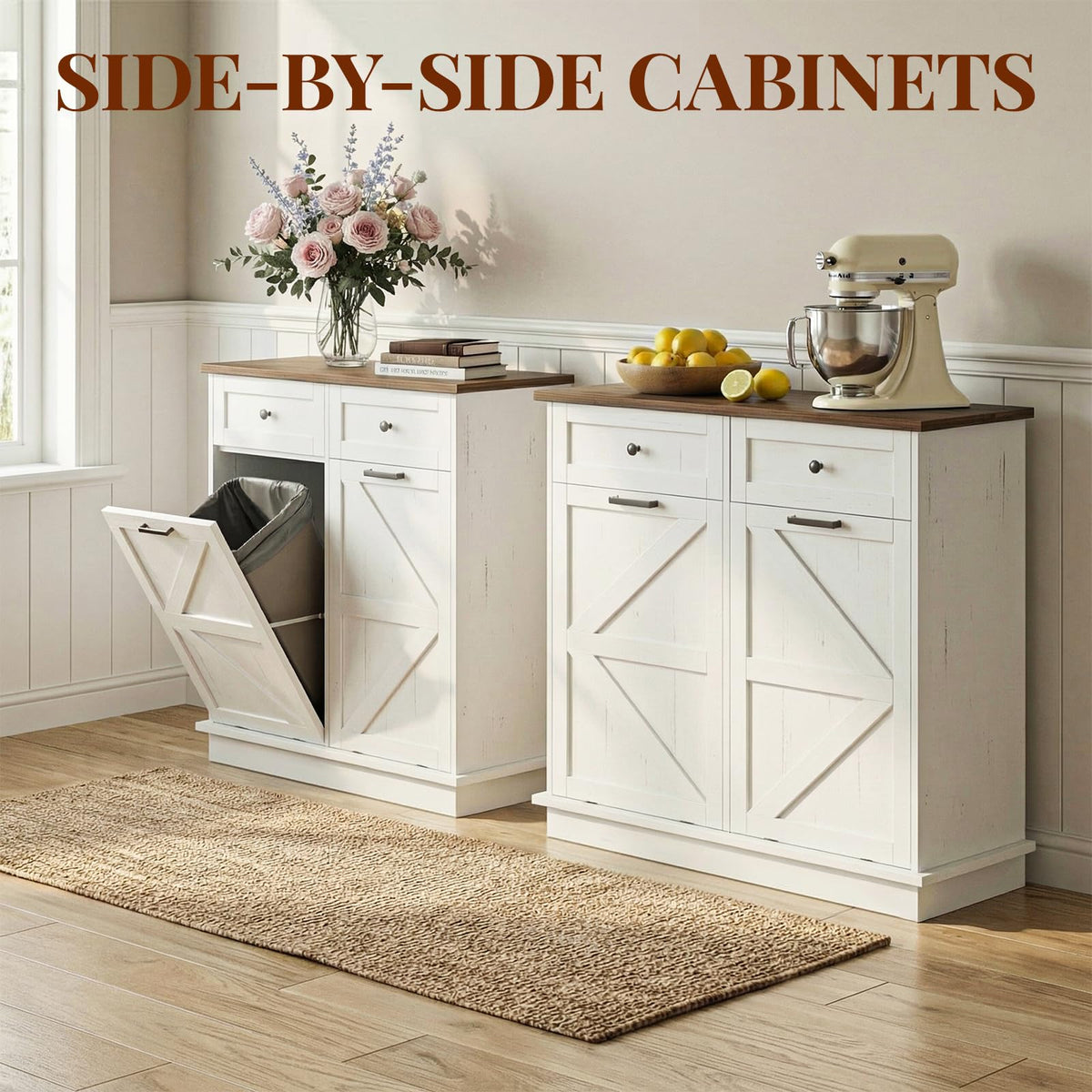 White Tilt-Out Trash Can Cabinet R580754