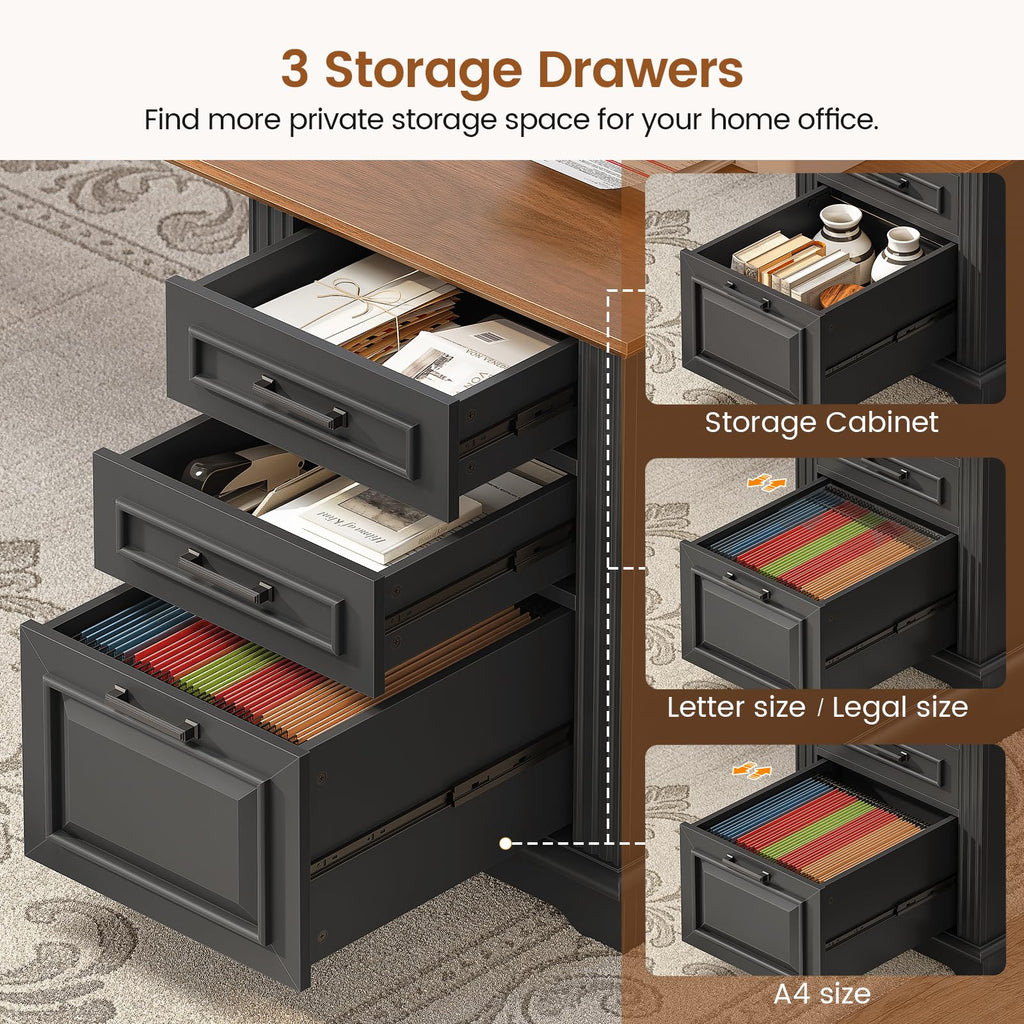 69" L Shaped Desk with Drawers and Storage Cabinet H685319