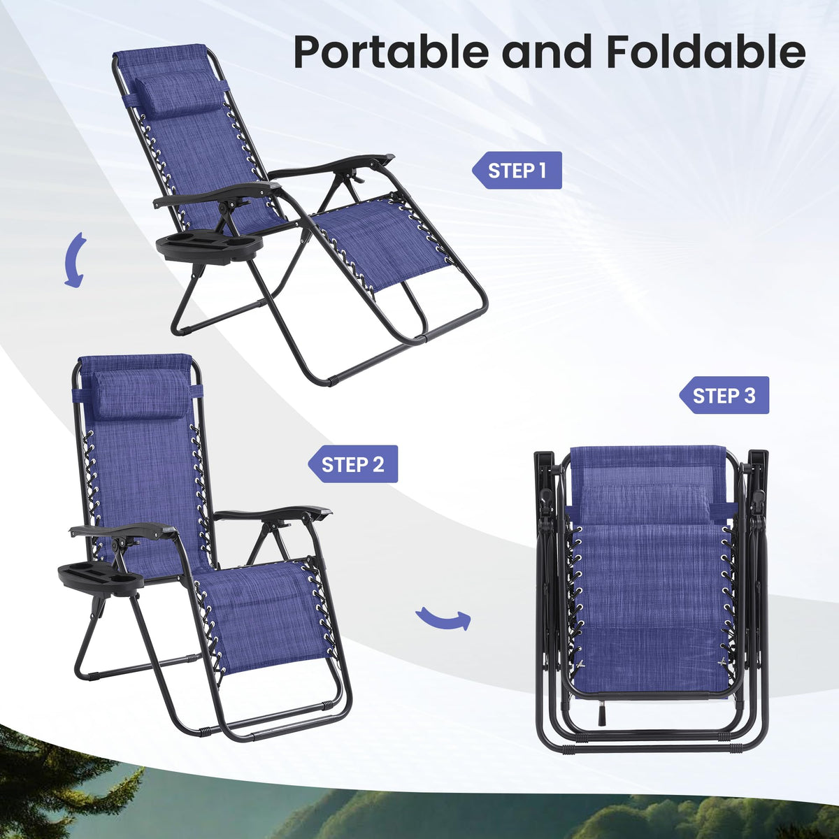 2 Pack Blue 7-Position Adjustable Zero Gravity Chairs X155