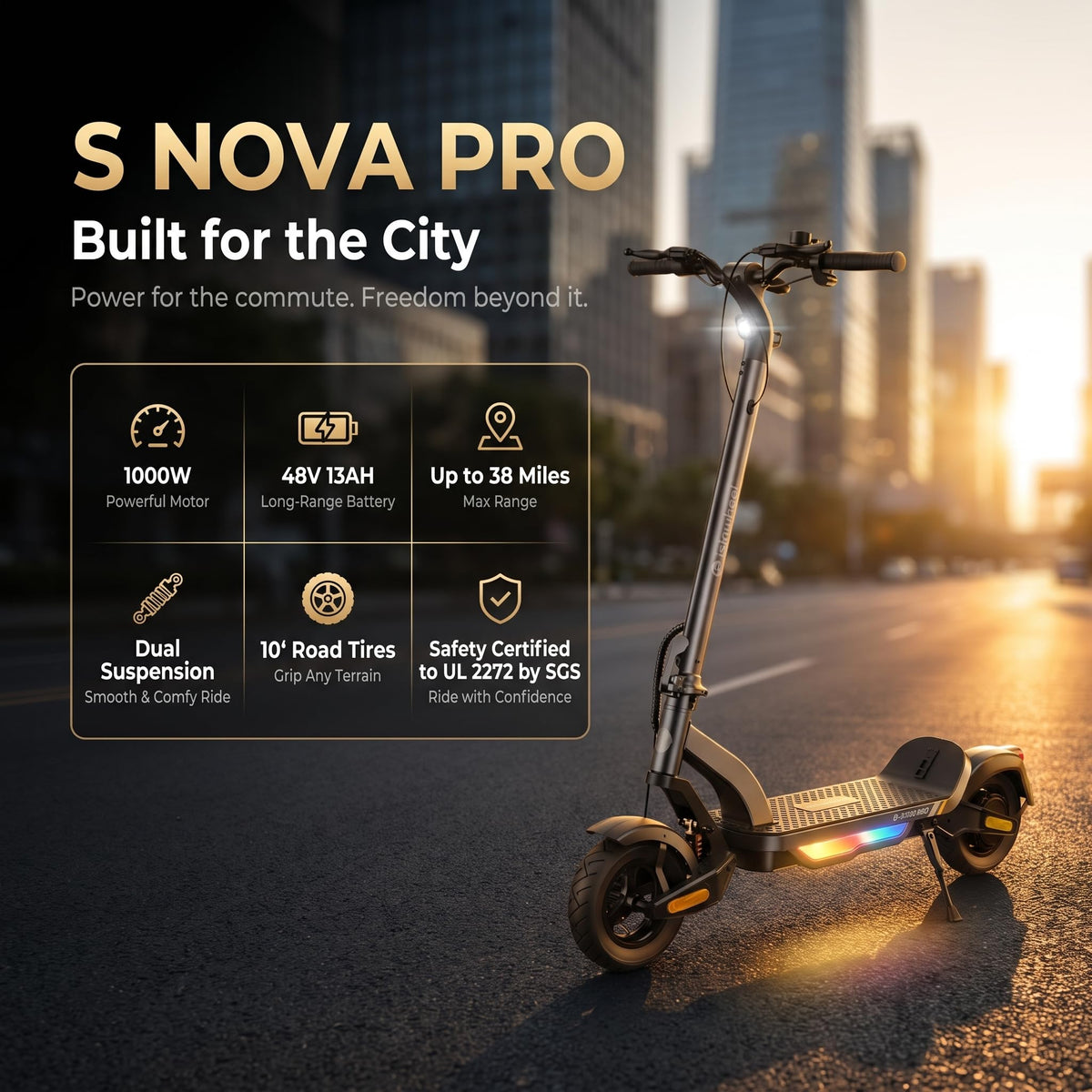 Electric Scooter, 28 MPH, 1000W, 38-Mile Range I68694