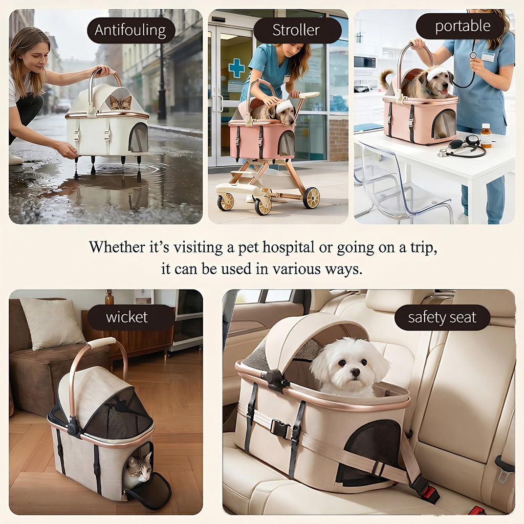Pink Pet Stroller with One-Touch Brake Z7204