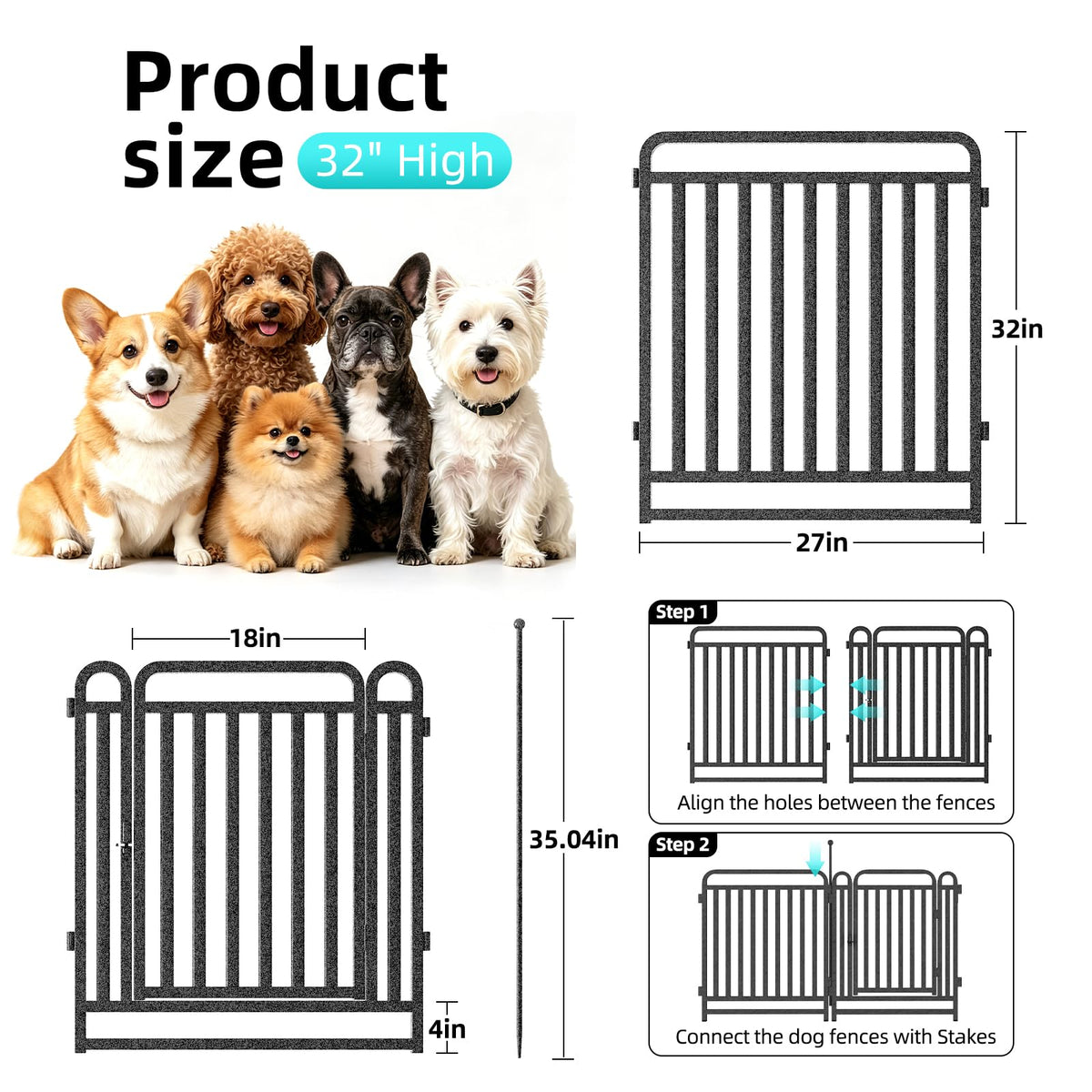 Dog Playpen Outdoor Silver 32'' 16 Panels 2 Gates H54755