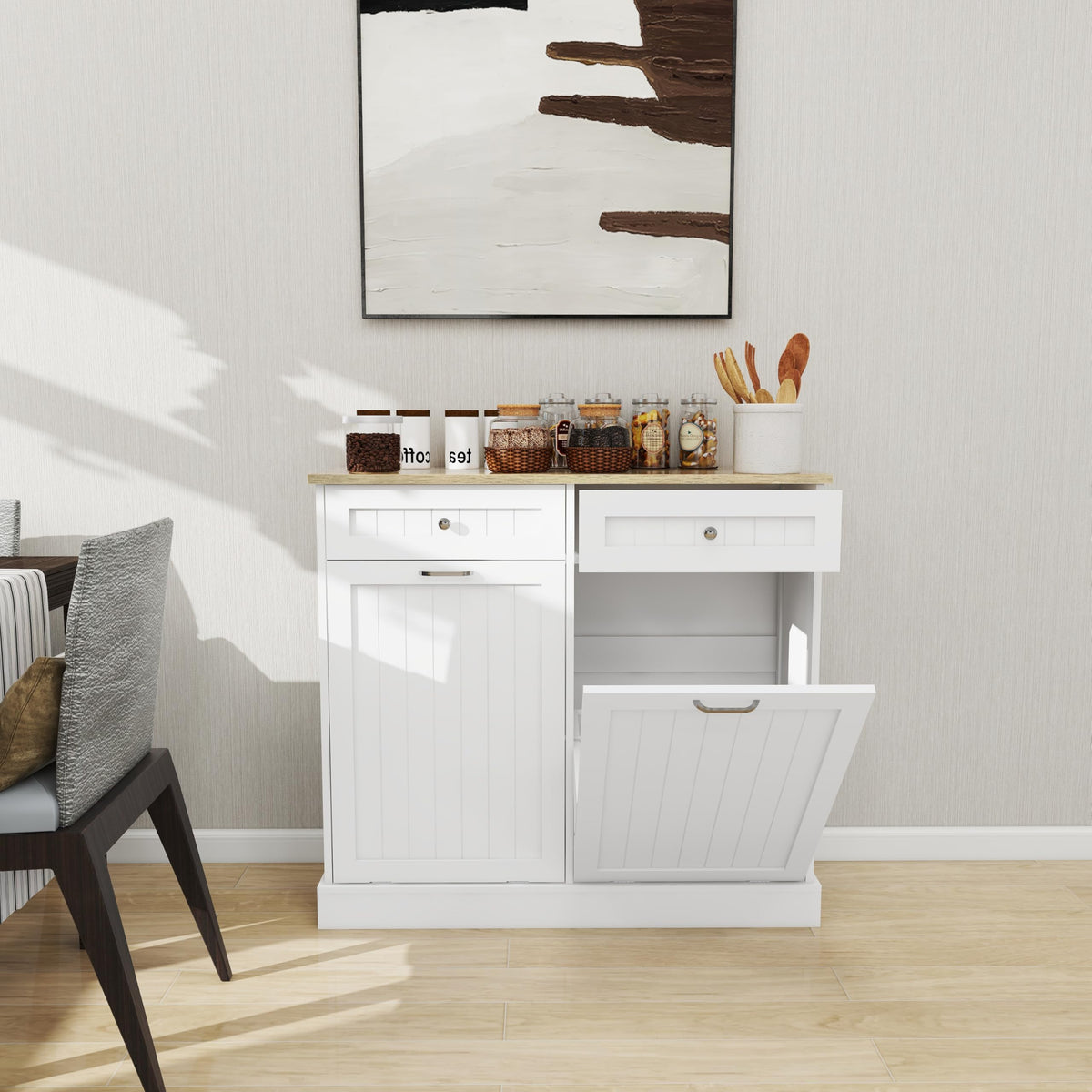 White 2x10 Gallon Solid Wood Trash Cabinet M6349