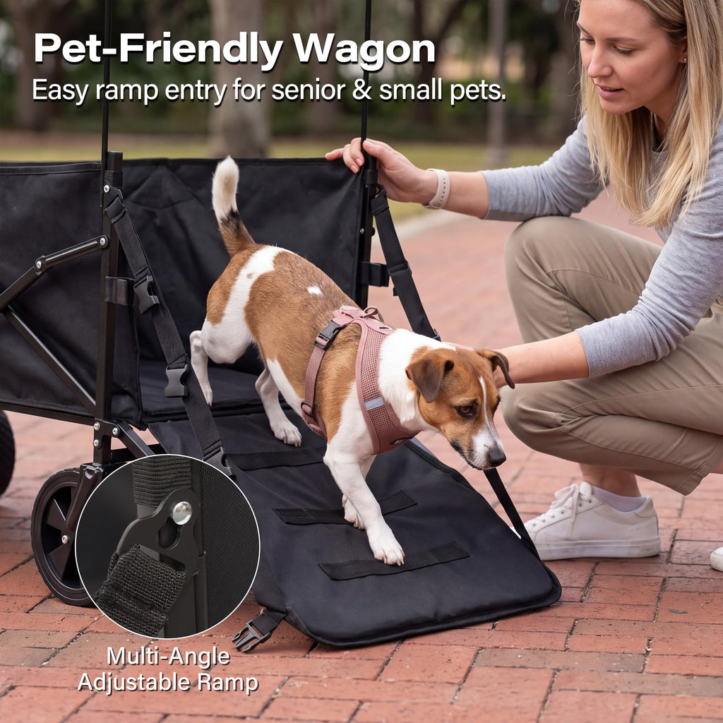 Large Dog Wagon Cart with Canopy, All-Terrain Wheels, Ramp Tailgate G903678