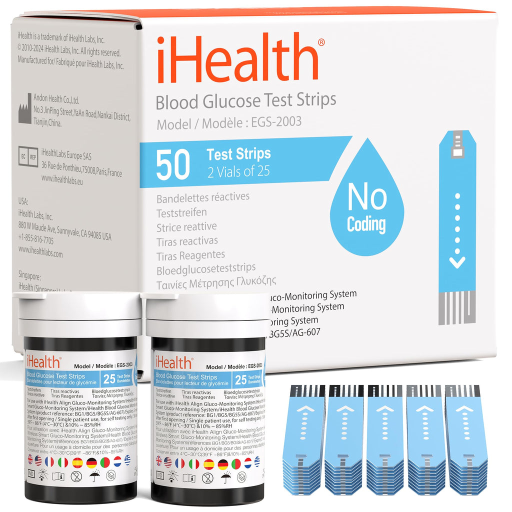 Blood Glucose Test Strips and Control Solution, 50 Count No Coding L47246