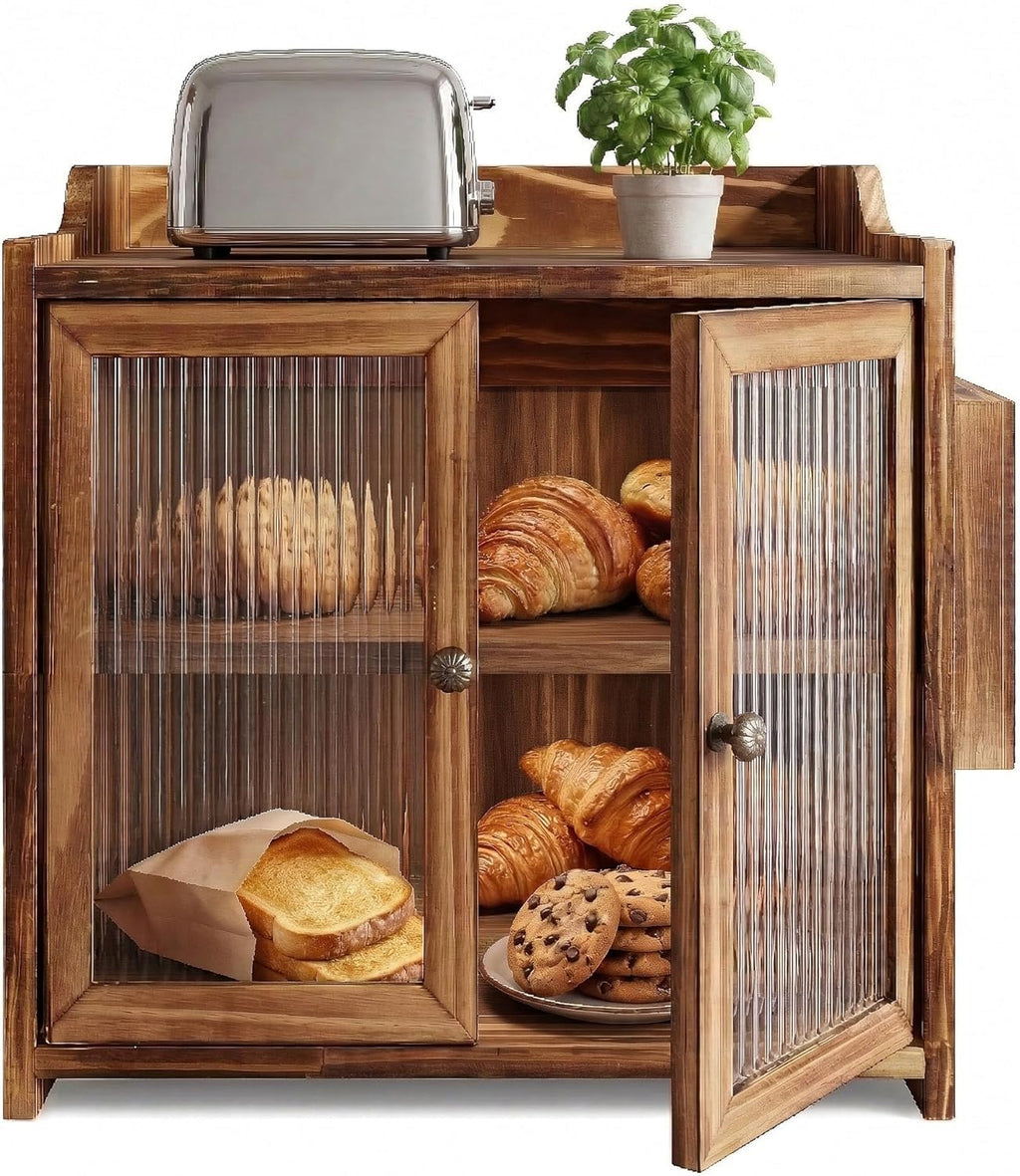 Wooden Bread Box with Glass Doors W285608