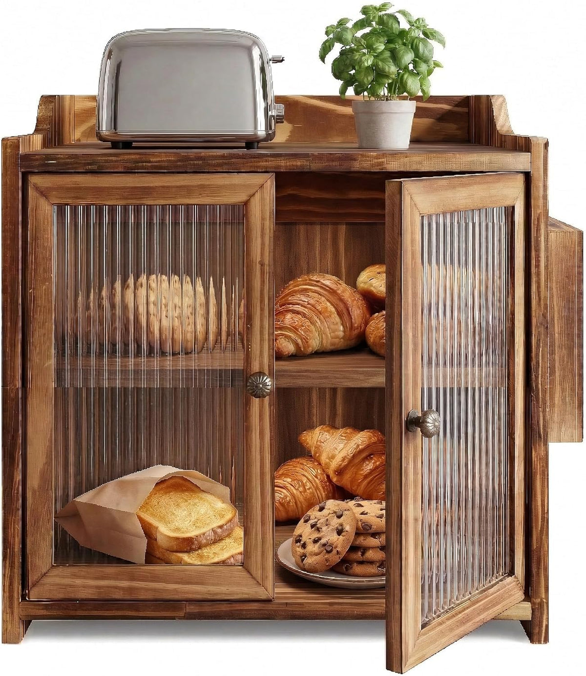 Wooden Bread Box with Glass Doors W285608